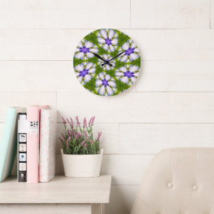 White Cornflowers Pattern Large Clock