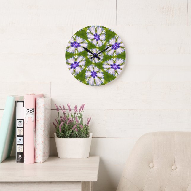 White Cornflowers Pattern Large Clock (Reading Room)