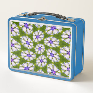 White Cornflowers Pattern Metal Lunch Box