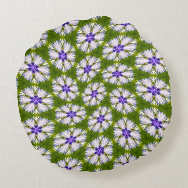 White Cornflowers Pattern Round Cushion (Back)