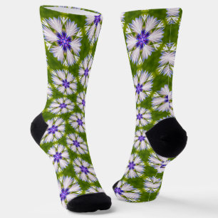 White Cornflowers Pattern Socks