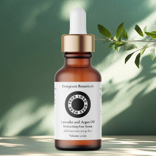 White cosmetics dropper bottle label with logo