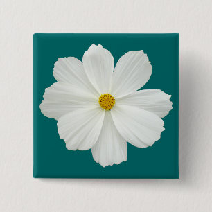White Cosmos Flower 15 Cm Square Badge