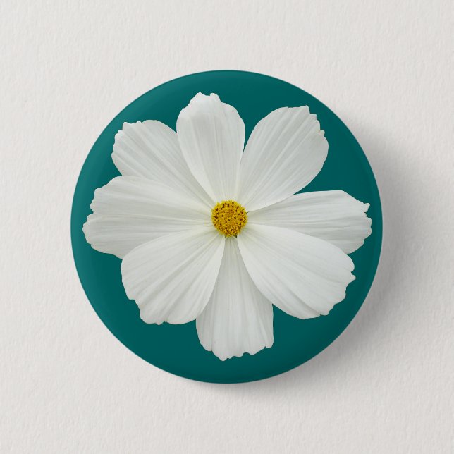 White Cosmos Flower 6 Cm Round Badge (Front)