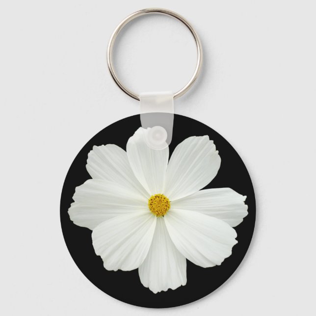 White Cosmos Flower Key Ring (Front)