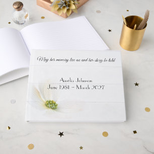 White Cosmos Flower On Wood Memorial Guest Book