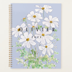 White cosmos flower watercolour painting  planner