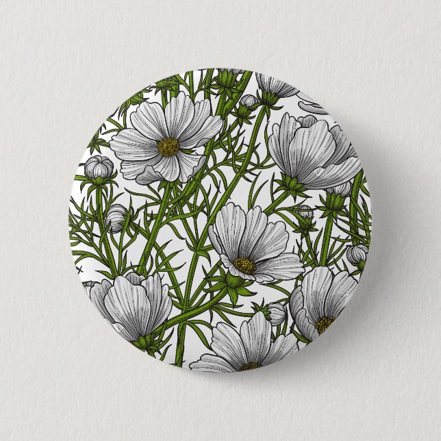 White cosmos flowers 6 cm round badge (Front)