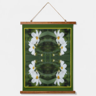 White Cosmos Flowers And Bee Abstract Hanging Tapestry