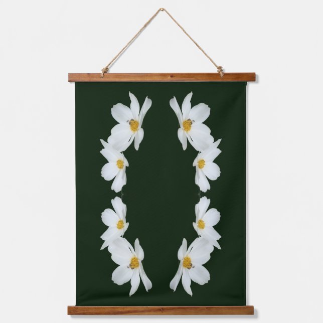 White Cosmos Flowers And Bee Abstract Hanging Tapestry (Front)