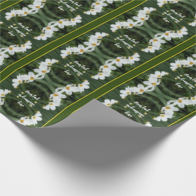 White Cosmos Flowers And Bee Personalised Wrapping Paper (Corner)