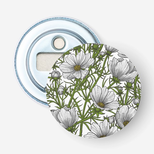 White cosmos flowers bottle opener (Front)