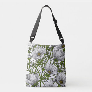 White cosmos flowers crossbody bag