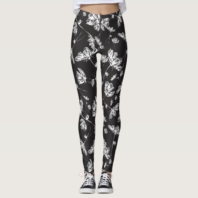 White cosmos flowers: isolated pattern. leggings (Front)