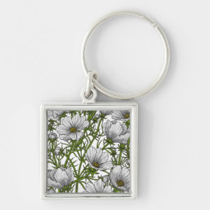 White cosmos flowers key ring
