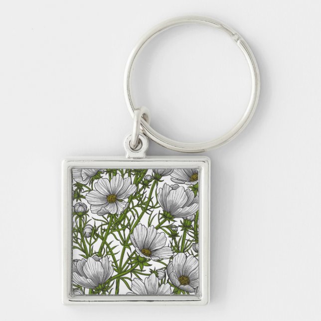 White cosmos flowers key ring (Front)