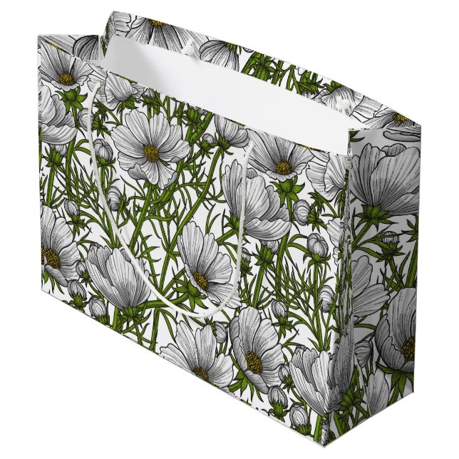 White cosmos flowers large gift bag (Back Angled)