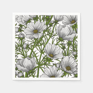 White cosmos flowers napkin
