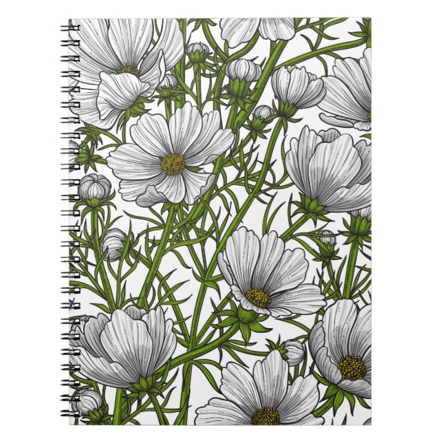 White cosmos flowers notebook (Front)