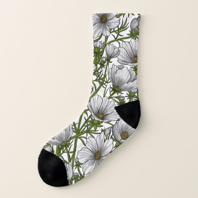 White cosmos flowers socks (Left Outside)