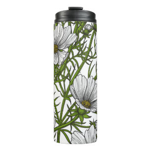 White cosmos flowers thermal tumbler