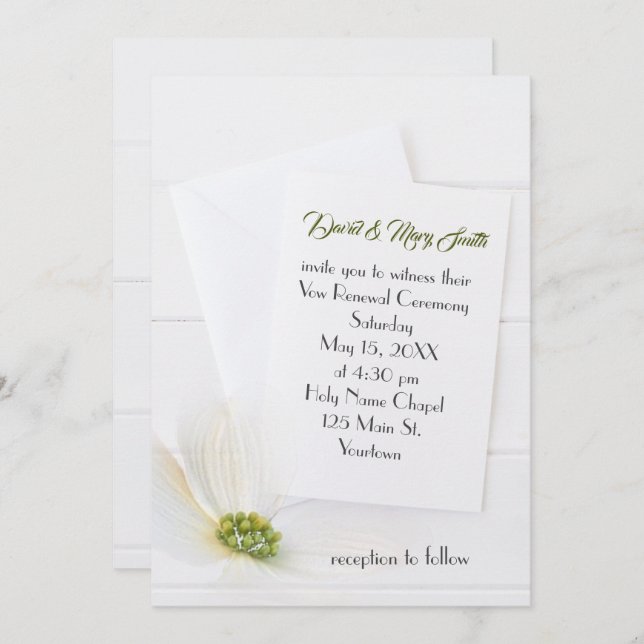 White Cosmos On Wood Vow Renewal Invitation (Front/Back)