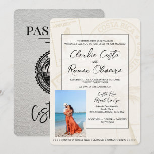 White Costa Rica Passport Wedding Invitation