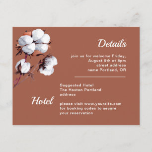 White cotton flowers Rustic brown wedding details  Enclosure Card