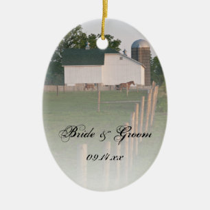 White Country Barn Wedding Ceramic Tree Decoration