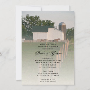 White Country Barn Wedding Shower Invitation
