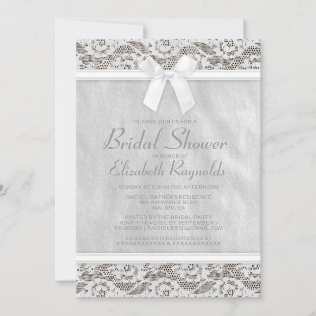 White Country Lace Bridal Shower Invitations (Front)