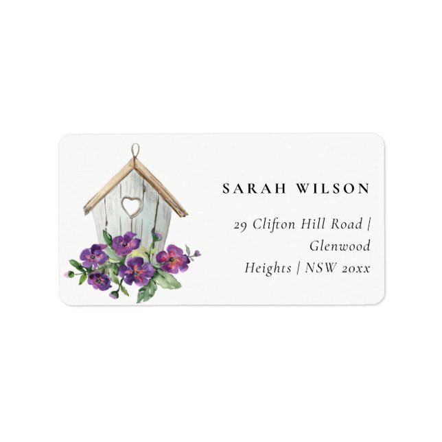 WHITE COUNTRY RUSTIC FLORAL BIRD HOUSE ADDRESS LABEL (Front)