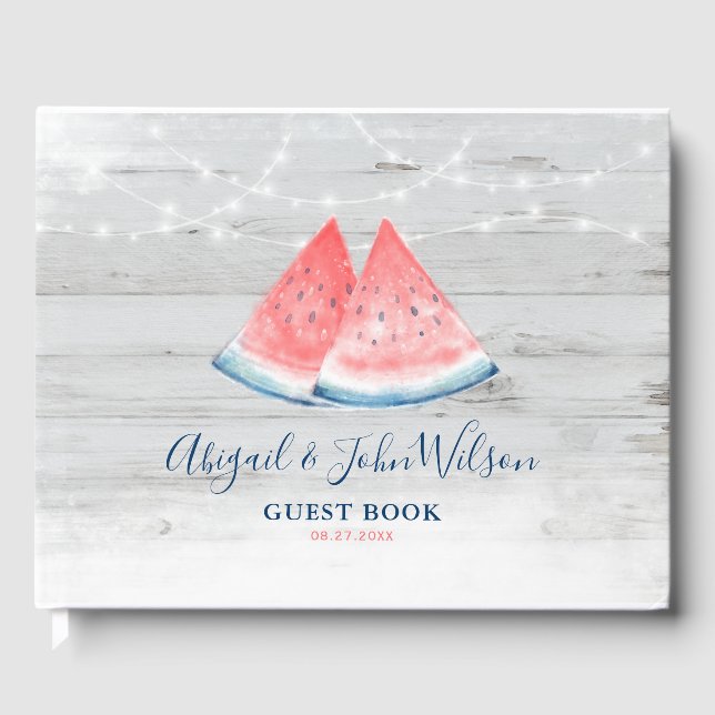 White Country Wood Watermelon Rustic Wedding Guest Book (Front)