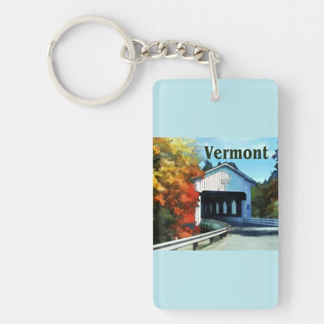 White Covered Bridge  Colourful Autumn Vermont Key Ring (Front)