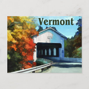 White Covered Bridge  Colourful Autumn Vermont Postcard