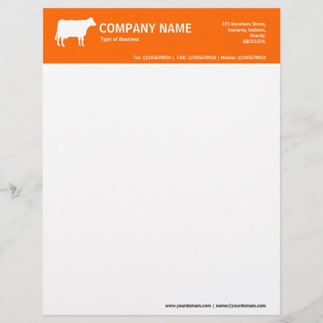 White Cow 2in Colour Header - Orange FF6600 Custom Letterhead (Front)