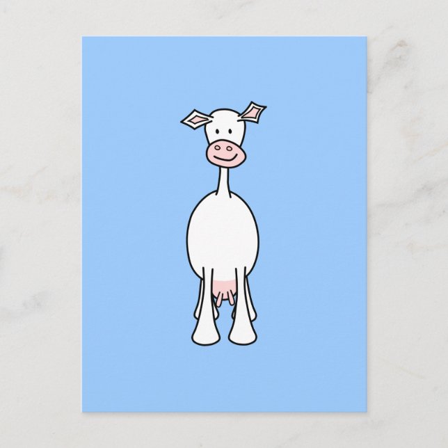 White Cow Cartoon. Blue background. Postcard (Front)