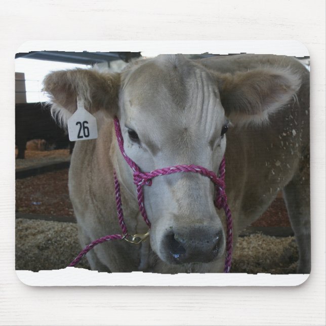 White Cow Head Shot at County Fair Mouse Mat (Front)