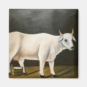 White Cow on a Black Background (Farm Animal) Magnet