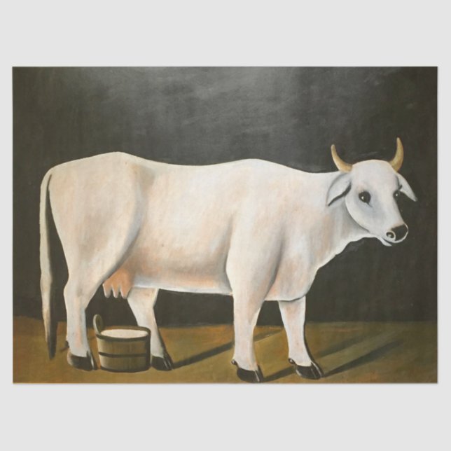 White Cow on a Black Background (Farm Animal) Tissue Paper (Front)