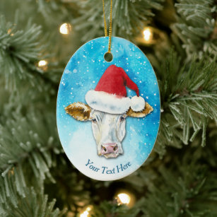 White Cow Santa Hat Christmas Christmas Ornament