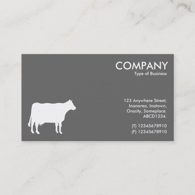 White Cow Symbol - Grey 666666 Business Card (Front)