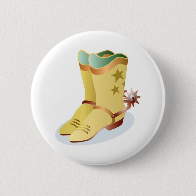 White Cowboy Boots with Riding Spurs 6 Cm Round Badge (Front)