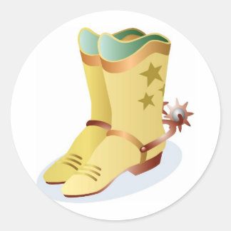 White Cowboy Boots with Riding Spurs Classic Round Sticker