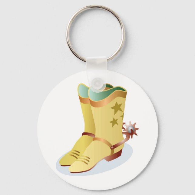 White Cowboy Boots with Riding Spurs Key Ring (Front)