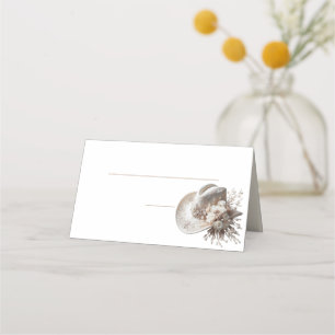 White Cowgirl Hat with Flowers  Place Card