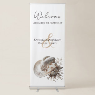 White Cowgirl Hat with Flowers Retractable Banner