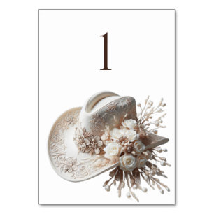 White Cowgirl Hat with Flowers Table Number