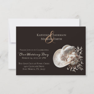 White Cowgirl Hat with Flowers Wedding Invitation