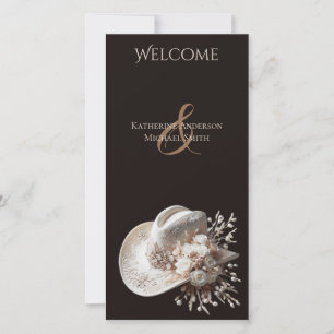 White Cowgirl Hat with Flowers Wedding Program